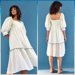 FARM Rio Cream Midi Dress with Blue and Green Accents